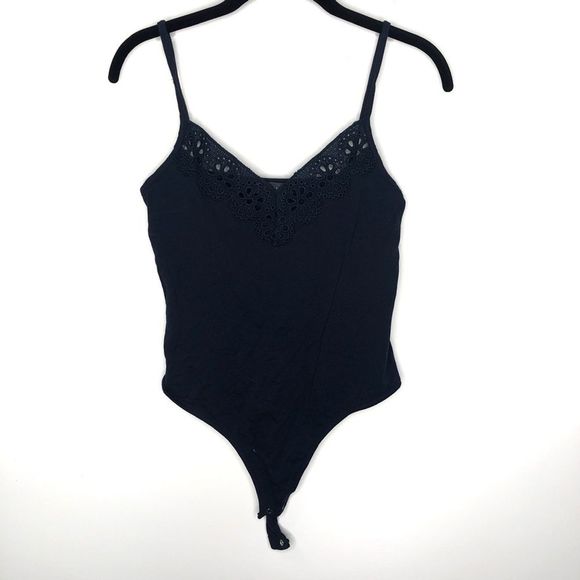 Primark Tops - Primark | Navy Blue Lace Trim Bodysuit